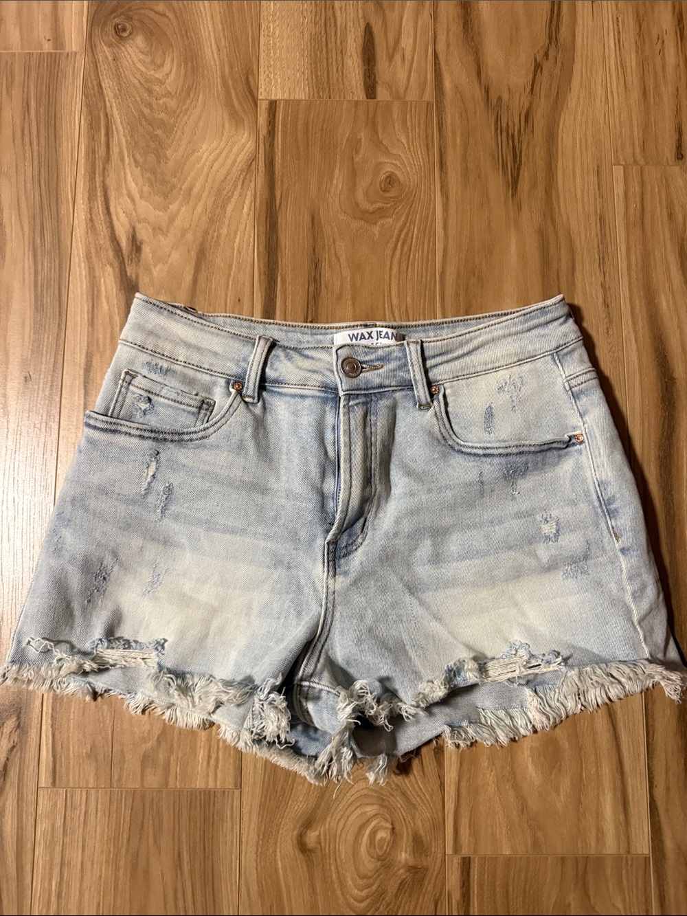 Wax Jean Light Blue Distressed Frayed Hem Denim Shorts